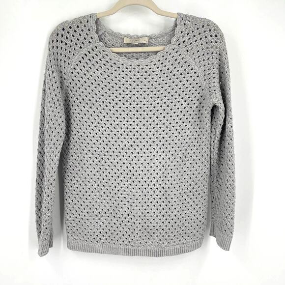 LOFT Cotton Open Knit Sweater Gray Size Large Petite - Picture 1 of 5